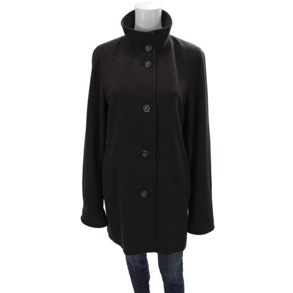 Akris Women Overcoat Brown Wool Blend Button High Neck Size 8
